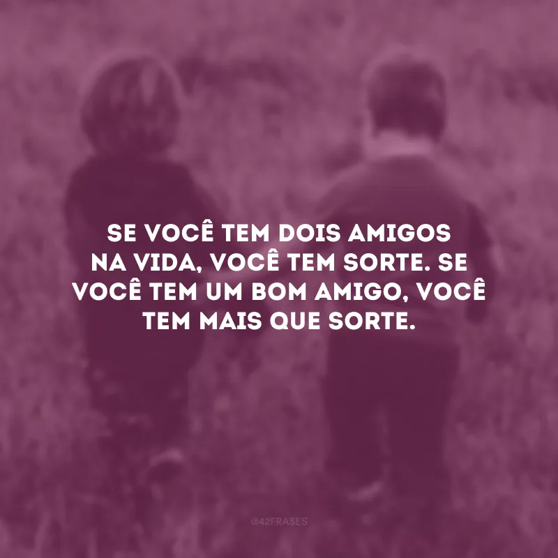 Se você tem dois amigos na vida, você tem sorte. Se você tem um bom amigo, você tem mais que sorte.