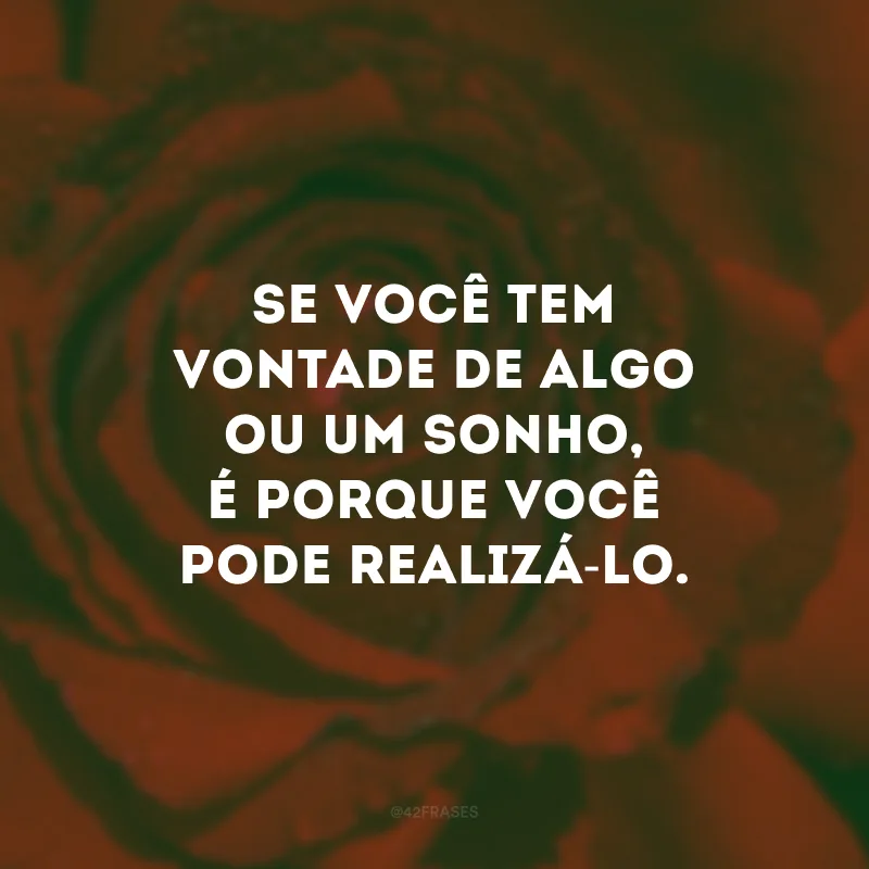 Se você tem vontade de algo ou um sonho, é porque você pode realizá-lo.