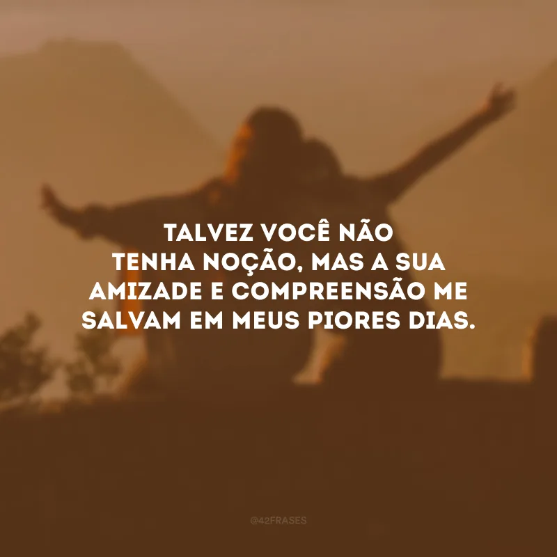 Talvez você não tenha noção, mas a sua amizade e compreensão me salvam em meus piores dias.