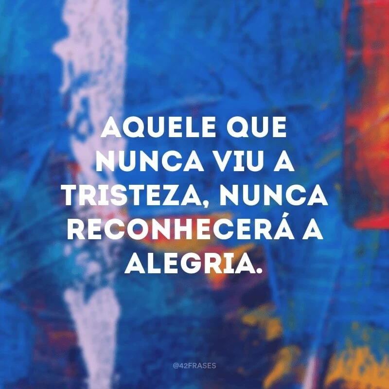 Aquele que nunca viu a tristeza, nunca reconhecerá a alegria.