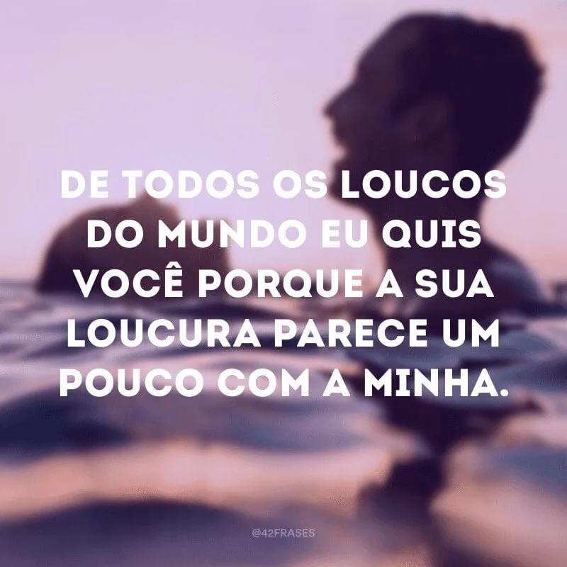 De todos os loucos do mundo eu quis você porque a sua loucura parece um pouco com a minha.