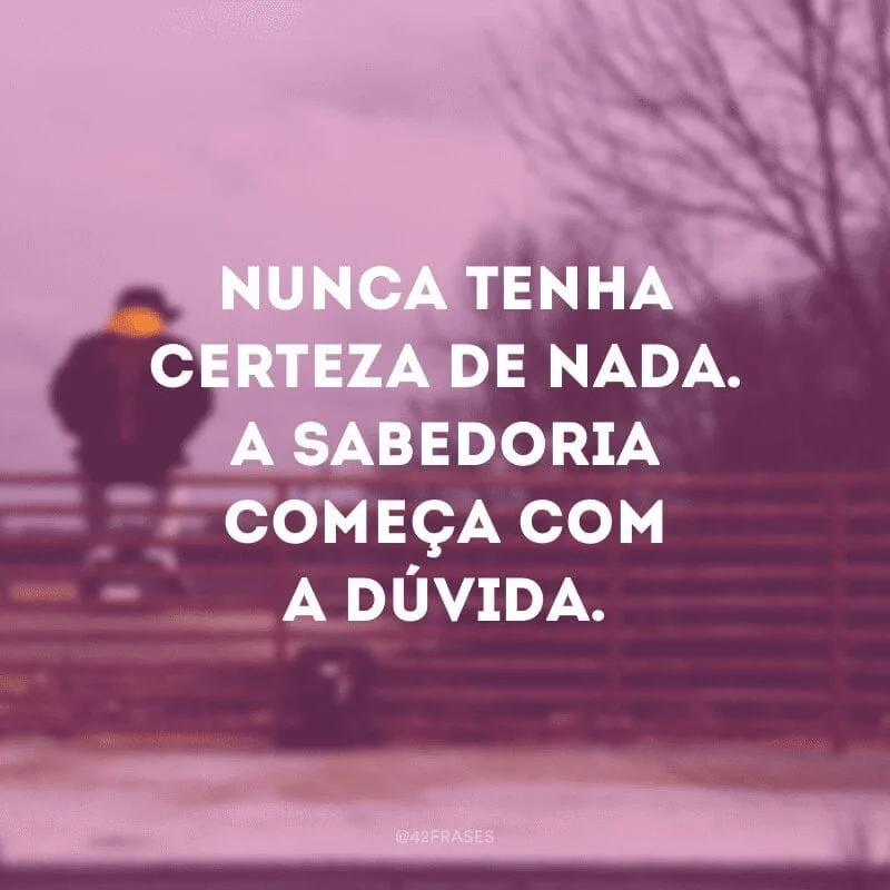 Nunca tenha certeza de nada. A sabedoria começa com a dúvida.