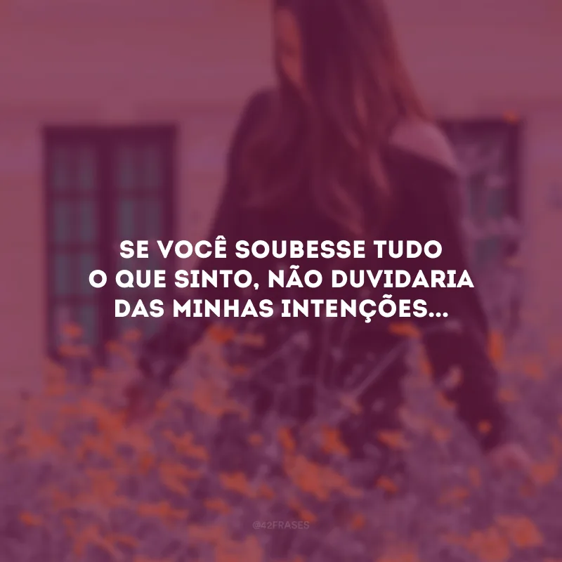 Se você soubesse tudo o que sinto, não duvidaria das minhas intenções...