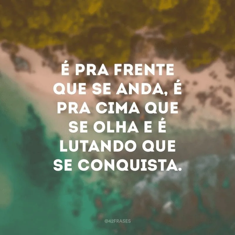 É pra frente que se anda, é pra cima que se olha e é lutando que se conquista.