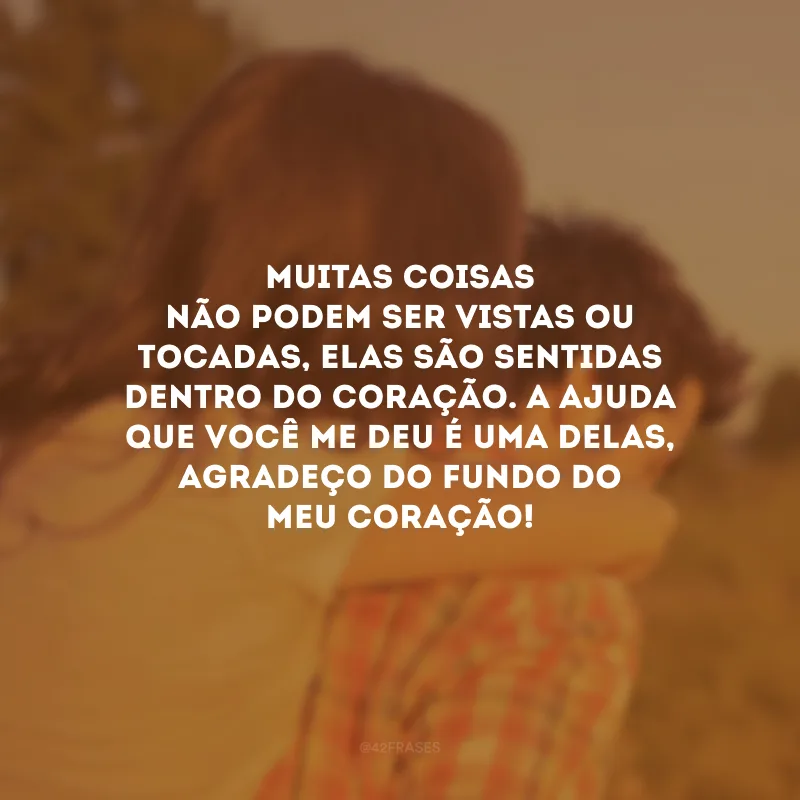 Muitas coisas não podem ser vistas ou tocadas, elas são sentidas dentro do coração. A ajuda que você me deu é uma delas, agradeço do fundo do meu coração!