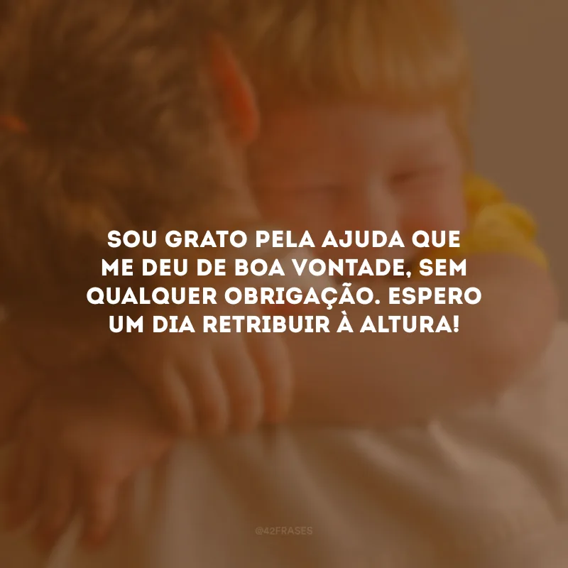 Sou grato pela ajuda que me deu de boa vontade, sem qualquer obrigação. Espero um dia retribuir à altura!