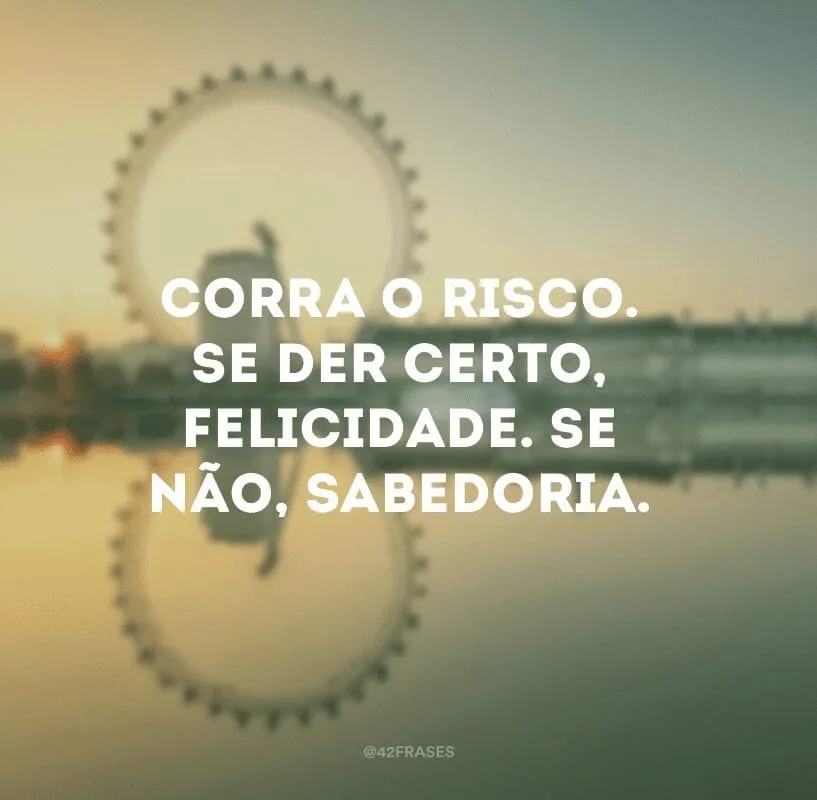Corra o risco. Se der certo, felicidade. Se não, sabedoria.