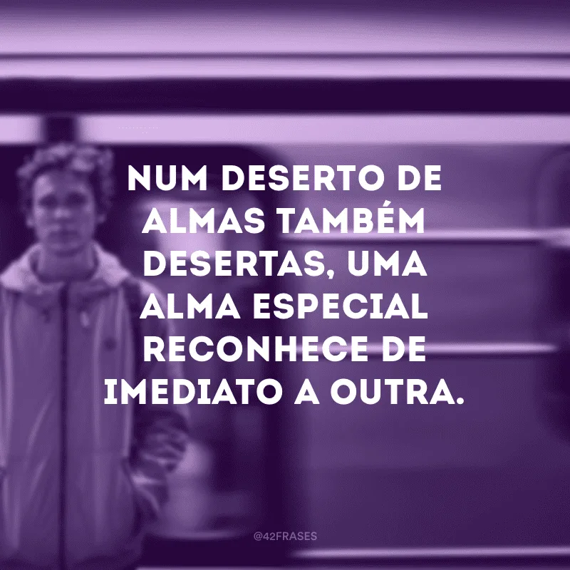 Num deserto de almas também desertas, uma alma especial reconhece de imediato a outra.
