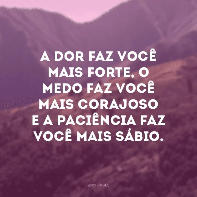 A dor faz você mais forte, o medo faz você mais corajoso e a paciência faz você mais sábio.