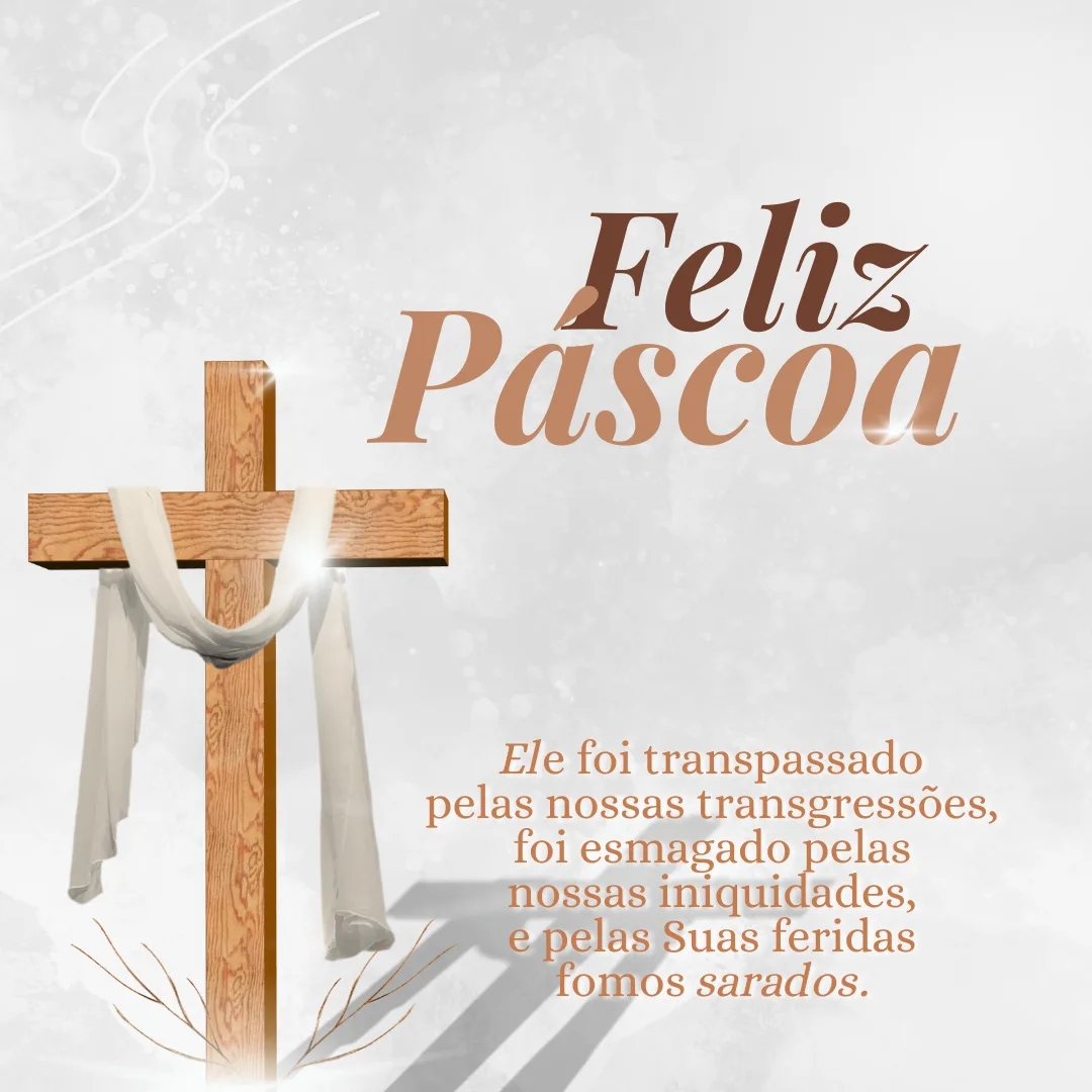 \"Ele foi transpassado pelas nossas transgressões, foi esmagado pelas nossas iniquidades, e pelas suas feridas fomos sarados.\" Feliz Páscoa!