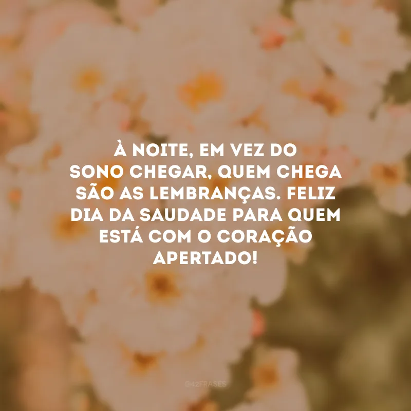 À noite, em vez do sono chegar, quem chega são as lembranças. Feliz Dia da Saudade para quem está com o coração apertado!