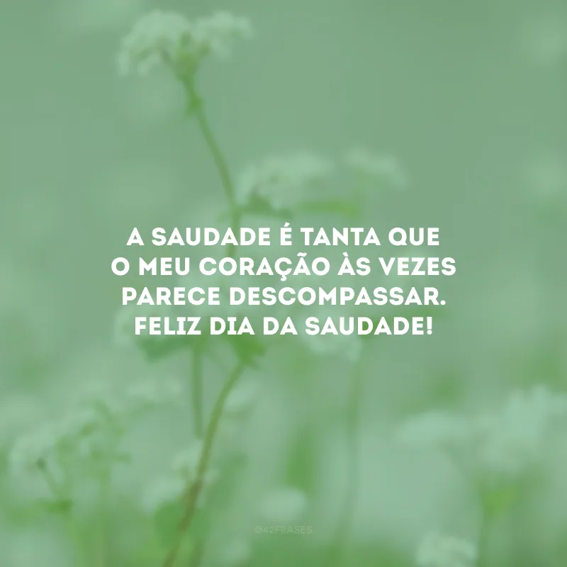 A saudade é tanta que o meu coração às vezes parece descompassar. Feliz Dia da Saudade!
