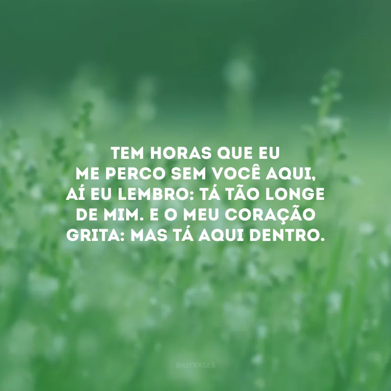 Tem horas que eu me perco sem você aqui, aí eu lembro: tá tão longe de mim. E o meu coração grita: mas tá aqui dentro.
