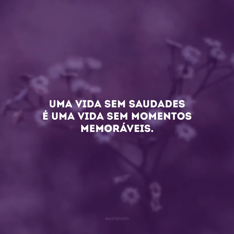 Uma vida sem saudades é uma vida sem momentos memoráveis.