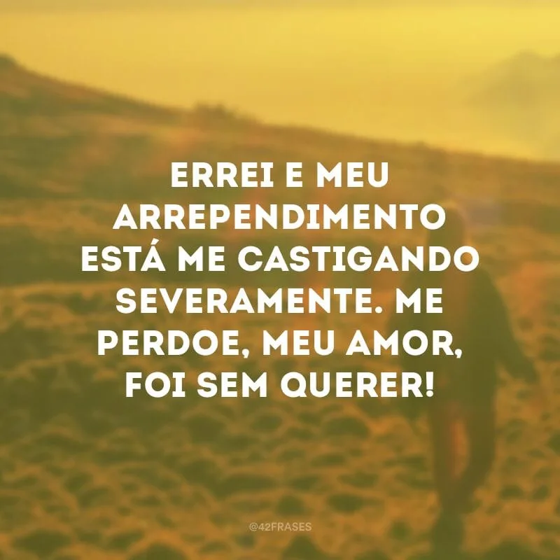 Errei e meu arrependimento está me castigando severamente. Me perdoe, meu amor, foi sem querer!