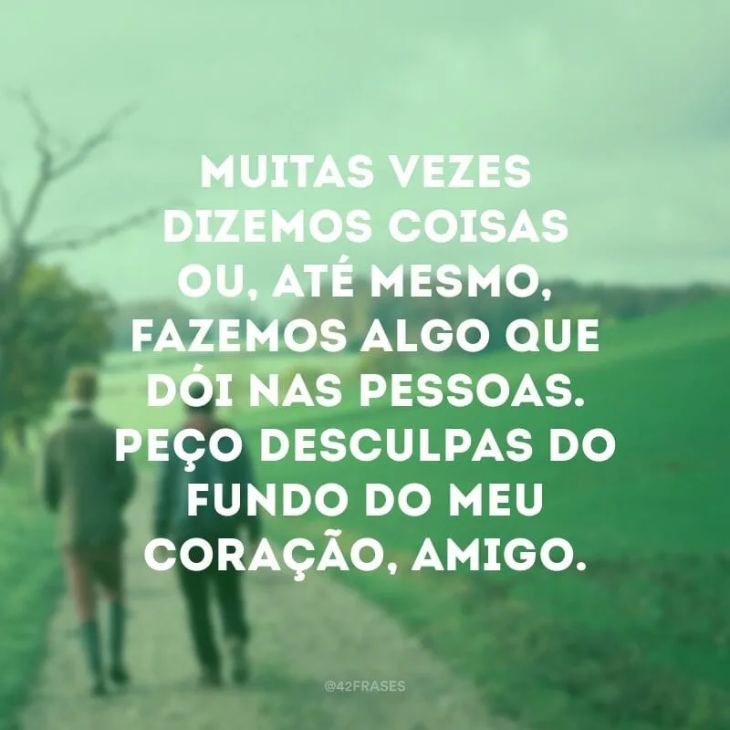 Muitas vezes dizemos coisas ou, até mesmo, fazemos algo que dói nas pessoas. Peço desculpas do fundo do meu coração, amigo.