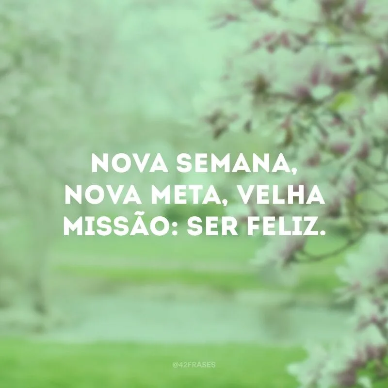 Nova semana, nova meta, velha missão: ser feliz.