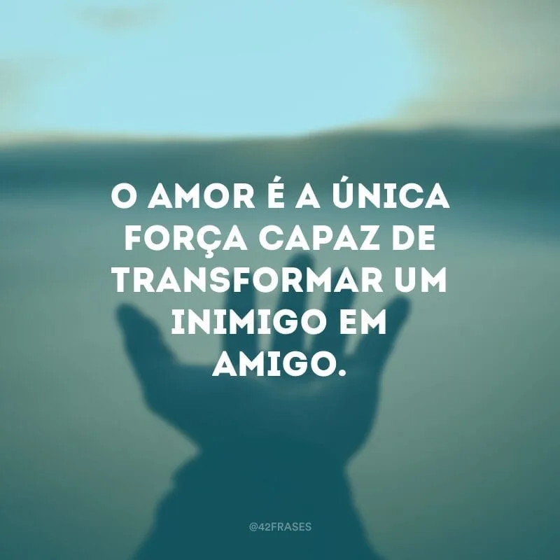 O amor é a única força capaz de transformar um inimigo em amigo.