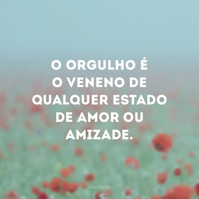 O orgulho é o veneno de qualquer estado de amor ou amizade.