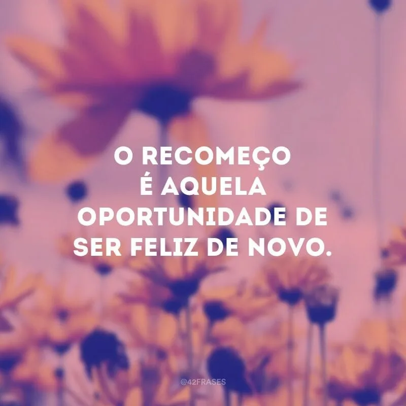 O recomeço é aquela oportunidade de ser feliz de novo.
