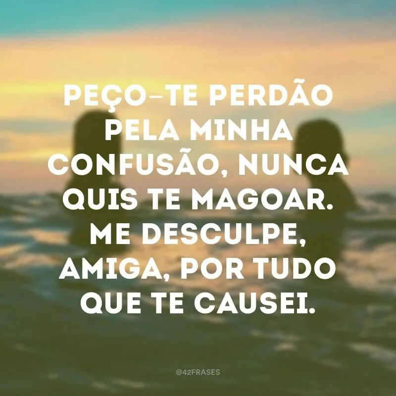 Peço-te perdão pela minha confusão, nunca quis te magoar. Me desculpe, amiga, por tudo que te causei.