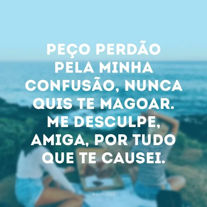 Peço perdão pela minha confusão, nunca quis te magoar. Me desculpe, amiga, por tudo que te causei.