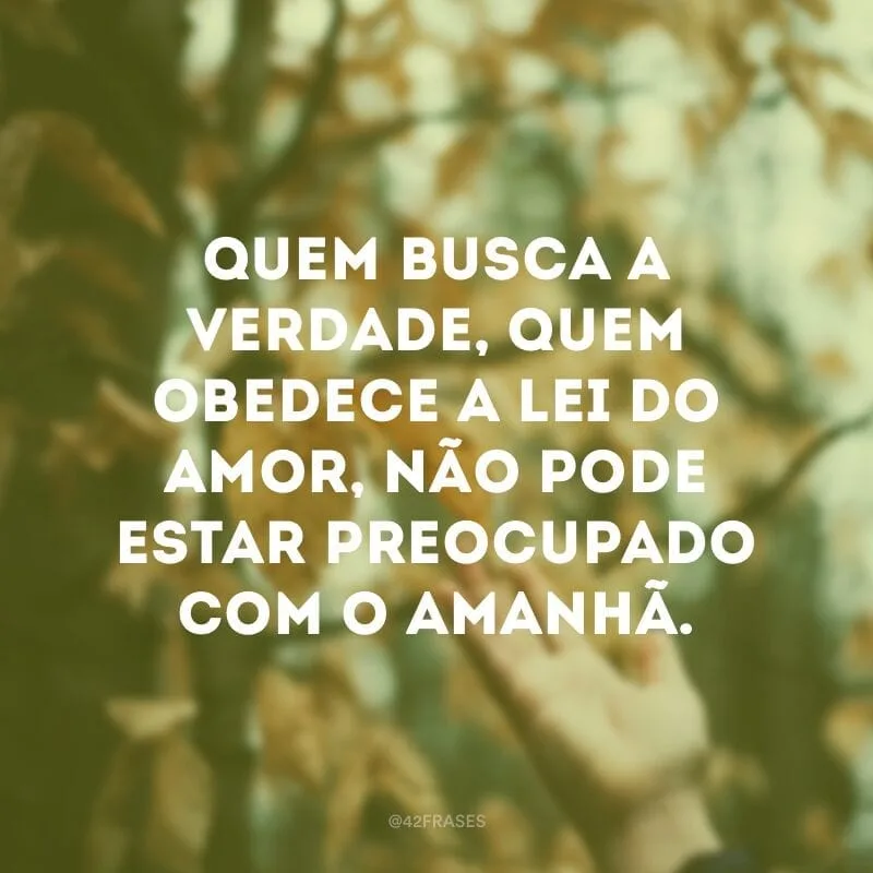 Quem busca a verdade, quem obedece a lei do amor, não pode estar preocupado com o amanhã.