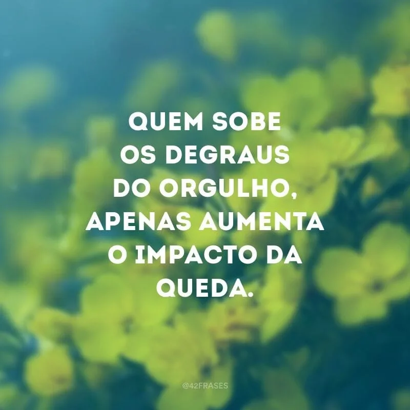 Quem sobe os degraus do orgulho, apenas aumenta o impacto da queda.