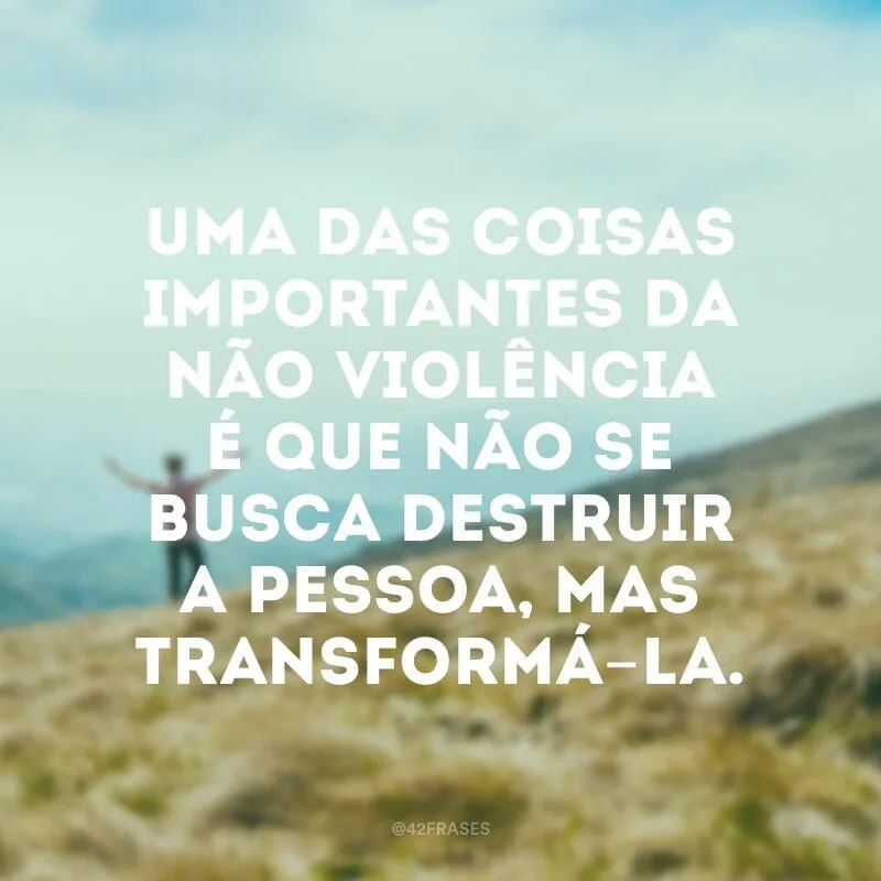 Uma das coisas importantes da não violência é que não se busca destruir a pessoa, mas transformá-la.