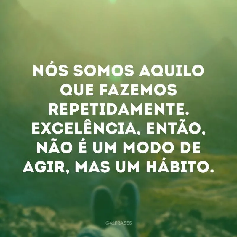 Nós somos aquilo que fazemos repetidamente. Excelência, então, não é um modo de agir, mas um hábito.