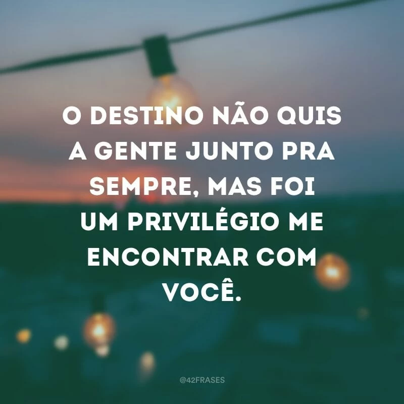 O destino não quis a gente junto pra sempre, mas foi um privilégio me encontrar com você.