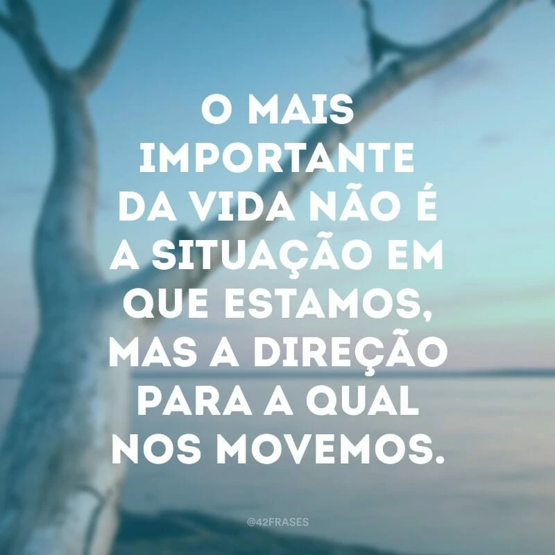 O mais importante da vida não é a situação em que estamos, mas a direção para a qual nos movemos.