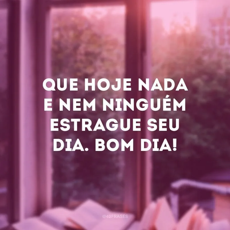 Que hoje nada e nem ninguém estrague seu dia. Bom dia!