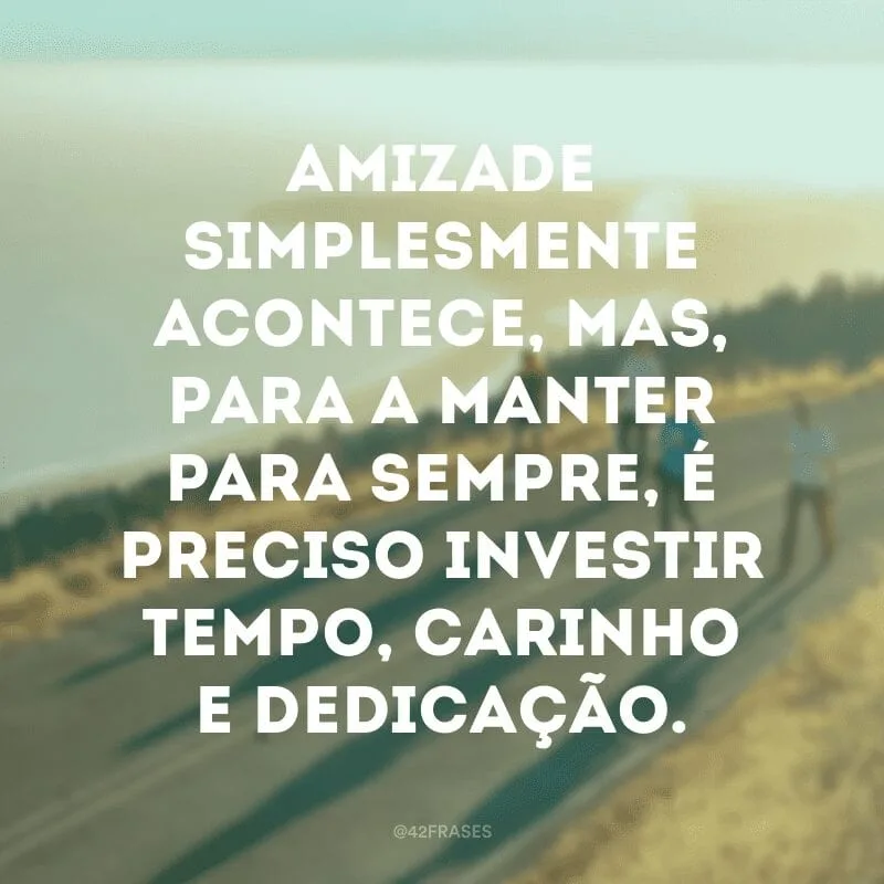 Amizade simplesmente acontece, mas, para a manter para sempre, é preciso investir tempo, carinho e dedicação.