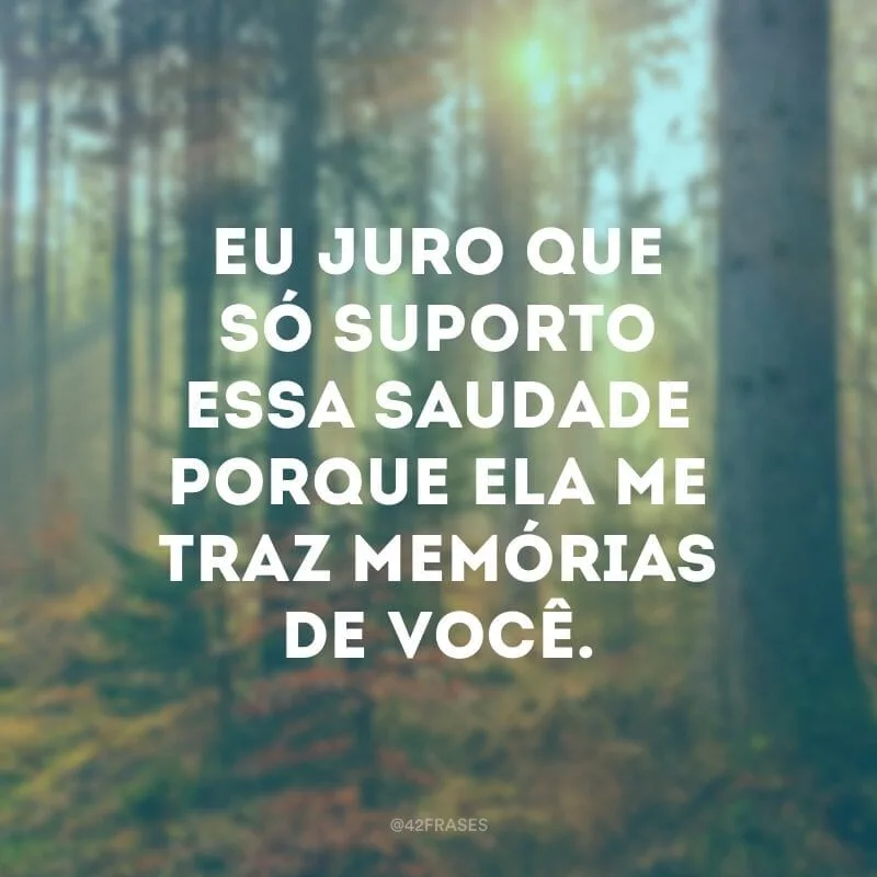 Eu juro que só suporto essa saudade porque ela me traz memórias de você.