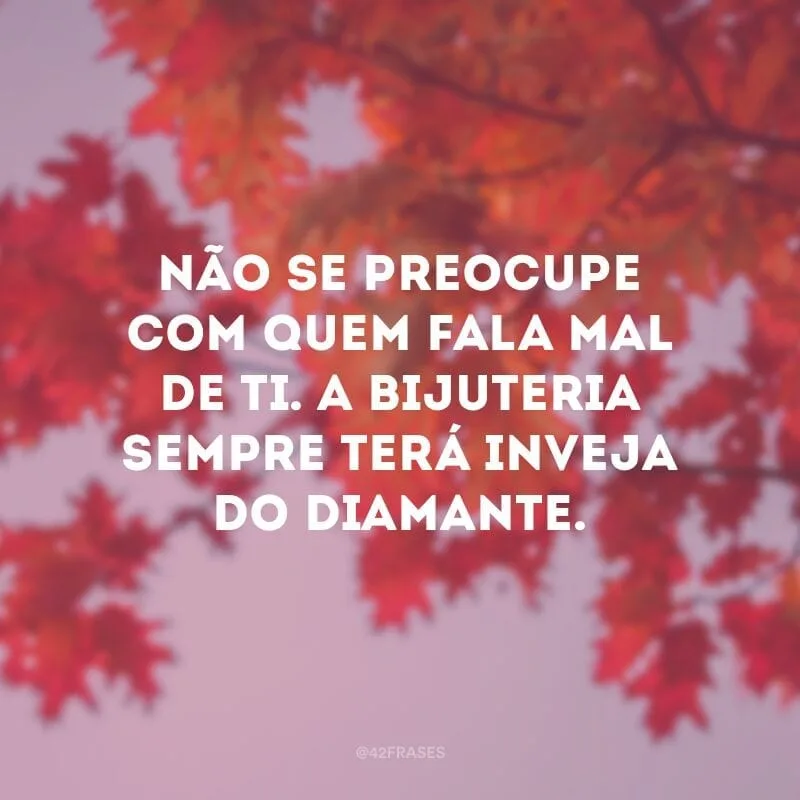 Não se preocupe com quem fala mal de ti. A bijuteria sempre terá inveja do diamante.