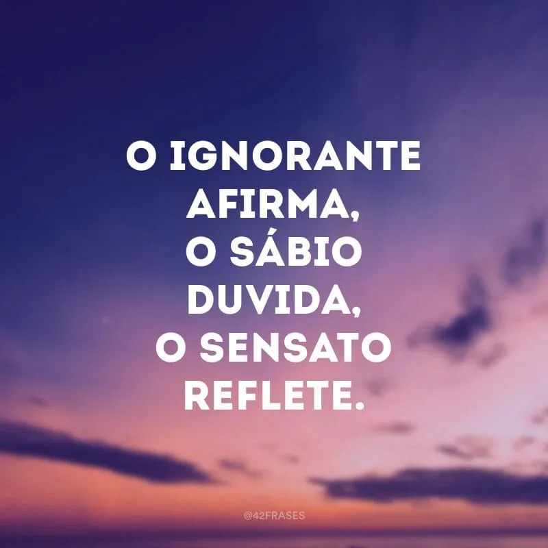 O ignorante afirma, o sábio duvida, o sensato reflete.