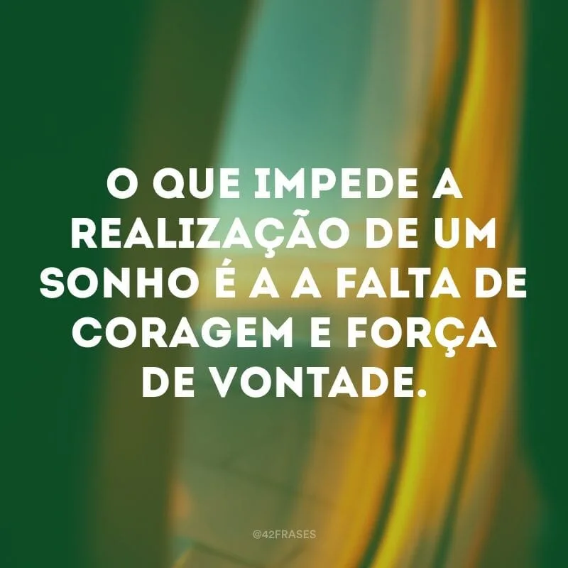 O que impede a realização de um sonho é a a falta de coragem e força de vontade.