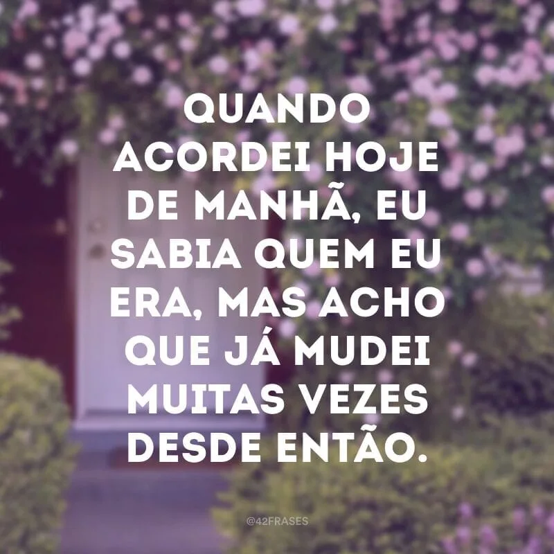 Quando acordei hoje de manhã, eu sabia quem eu era, mas acho que já mudei muitas vezes desde então.