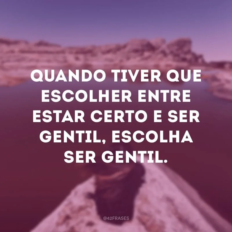 Quando tiver que escolher entre estar certo e ser gentil, escolha ser gentil.