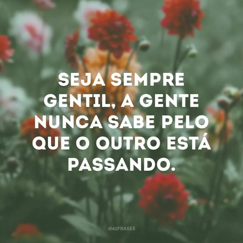 Seja sempre gentil, a gente nunca sabe pelo que o outro está passando.