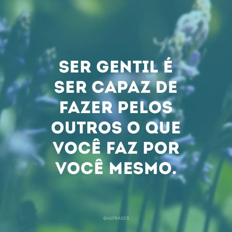 Ser gentil é ser capaz de fazer pelos outros o que você faz por você mesmo.