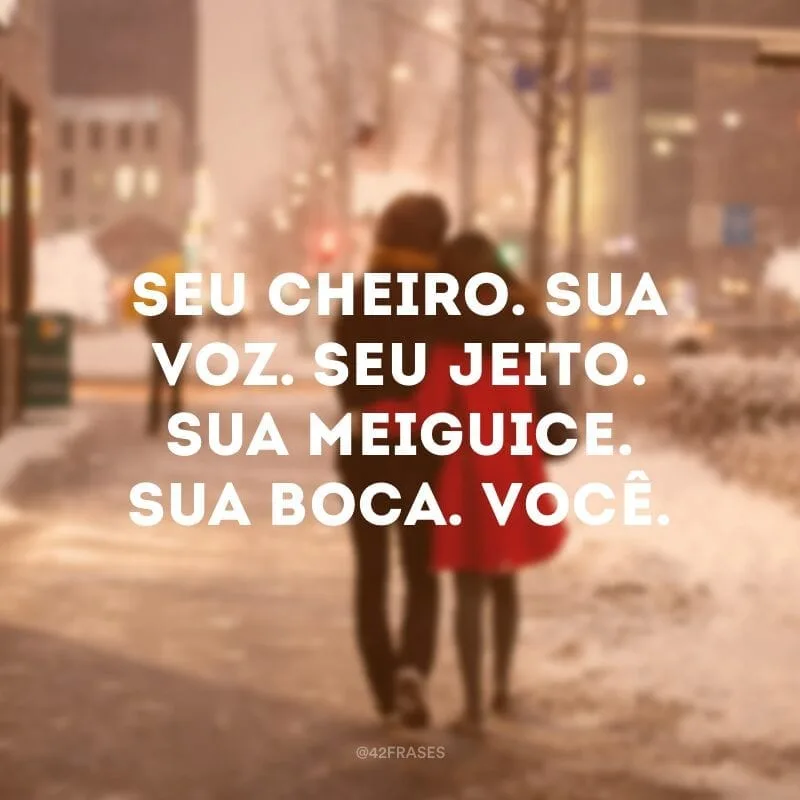 Seu cheiro. Sua voz. Seu jeito. Sua meiguice. Sua boca. Você.