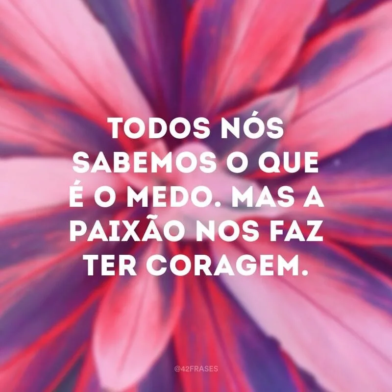 Todos nós sabemos o que é o medo. Mas a paixão nos faz ter coragem. 