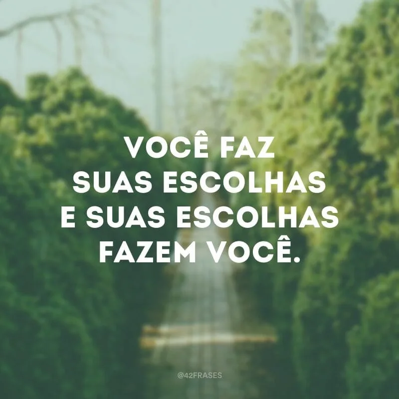 Você faz suas escolhas e suas escolhas fazem você.