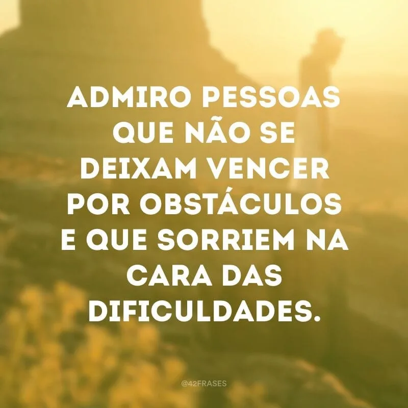 Admiro pessoas que não se deixam vencer por obstáculos e que sorriem na cara das dificuldades.