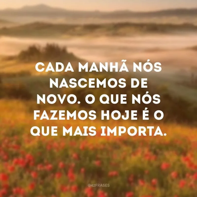 Cada manhã nós nascemos de novo. O que nós fazemos hoje é o que mais importa.