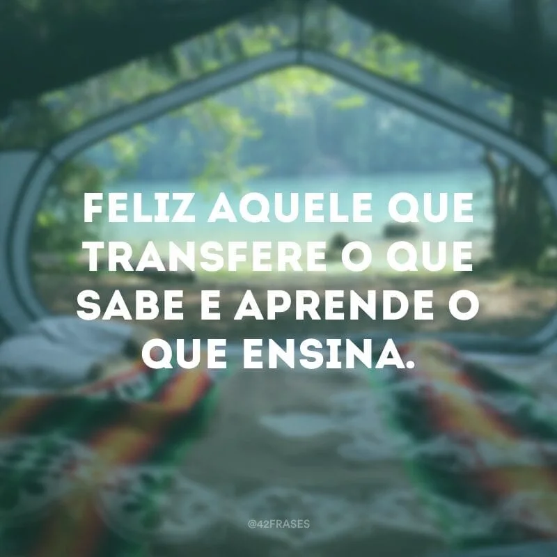 Feliz aquele que transfere o que sabe e aprende o que ensina.