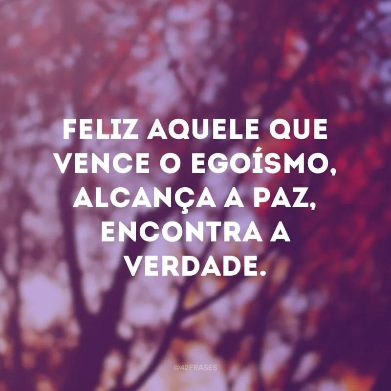 Feliz aquele que vence o egoísmo, alcança a paz, encontra a verdade.