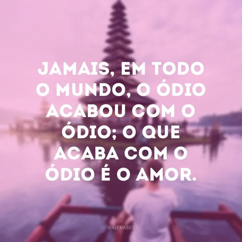 Jamais, em todo o mundo, o ódio acabou com o ódio; o que acaba com o ódio é o amor.
